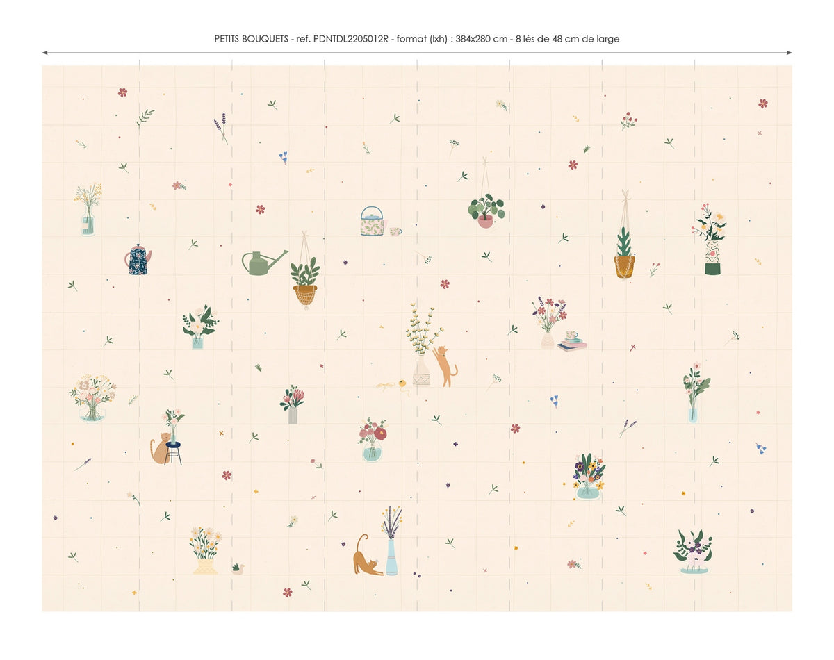 Papier Peint Panoramique Petits Bouquets - Multicolore