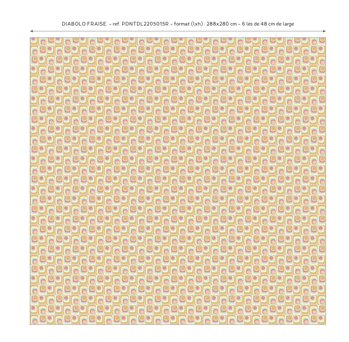 Lé Papiers De Ninon – Papier Peint Panoramique Diabolo - Rose, papier peint à motifs géométriques carrés et ronds, tons jaune et rose