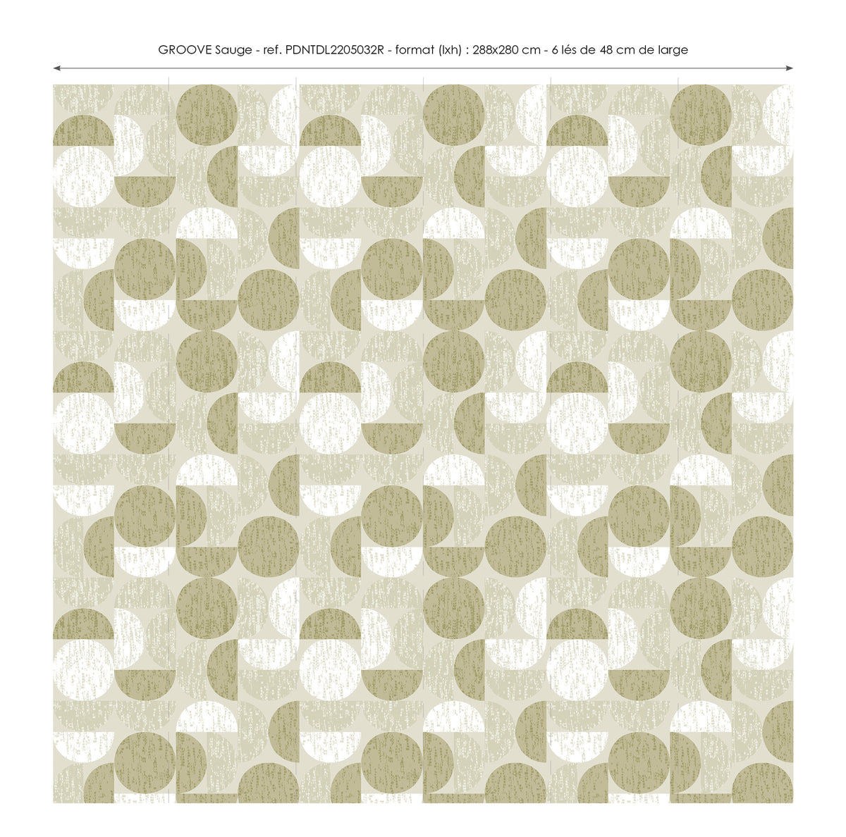 Lé Papiers De Ninon – Papier Peint Panoramique Groove - Sauge - Sauge, papier peint à motifs géométriques de cercles et demi-cercles