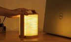 Gingko Design – Lampa Smart Origami - Naturalny Bambus, składana lampa z drewna i papieru, stojąca na stole