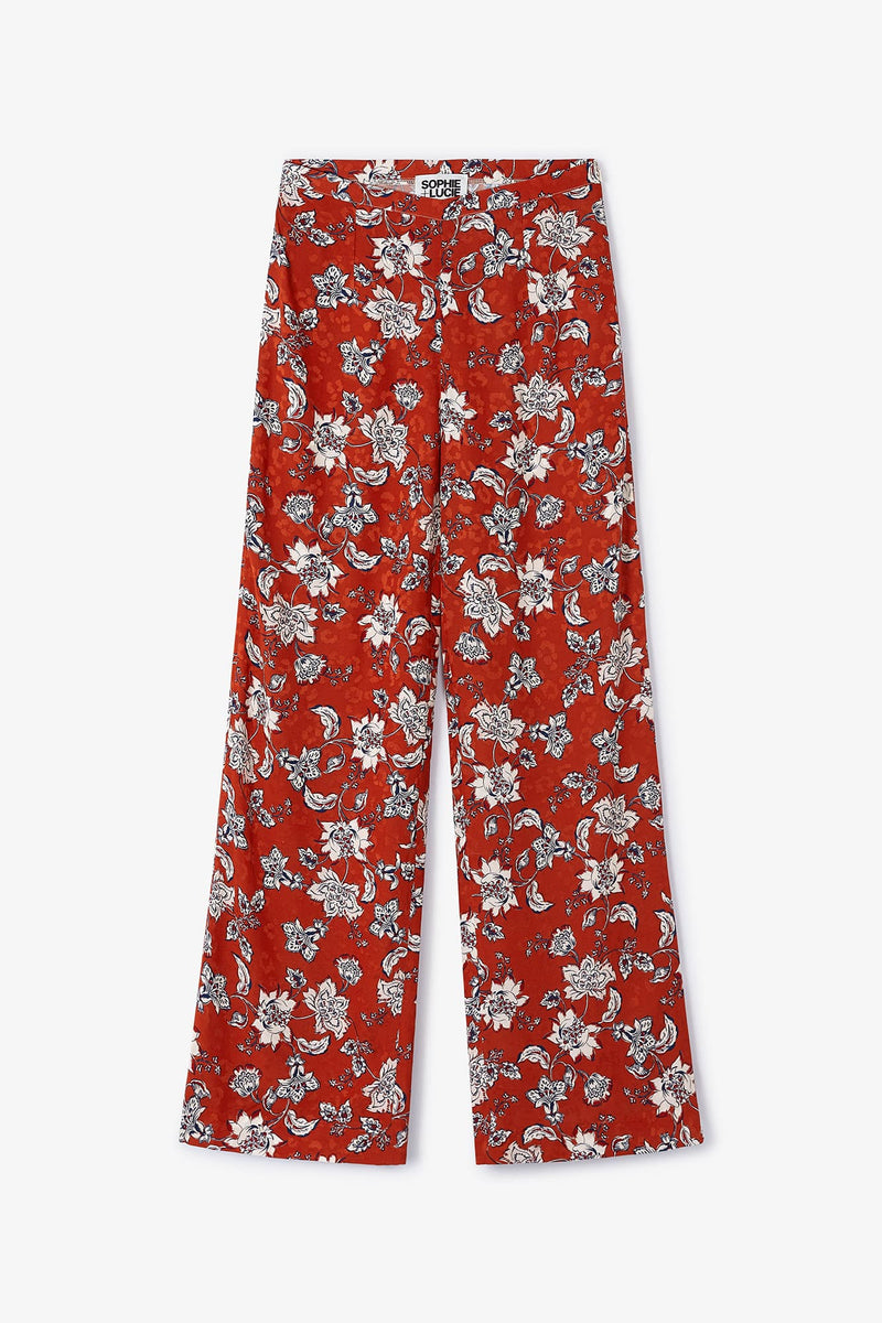 Pantalon Large Fleuri Terracotta