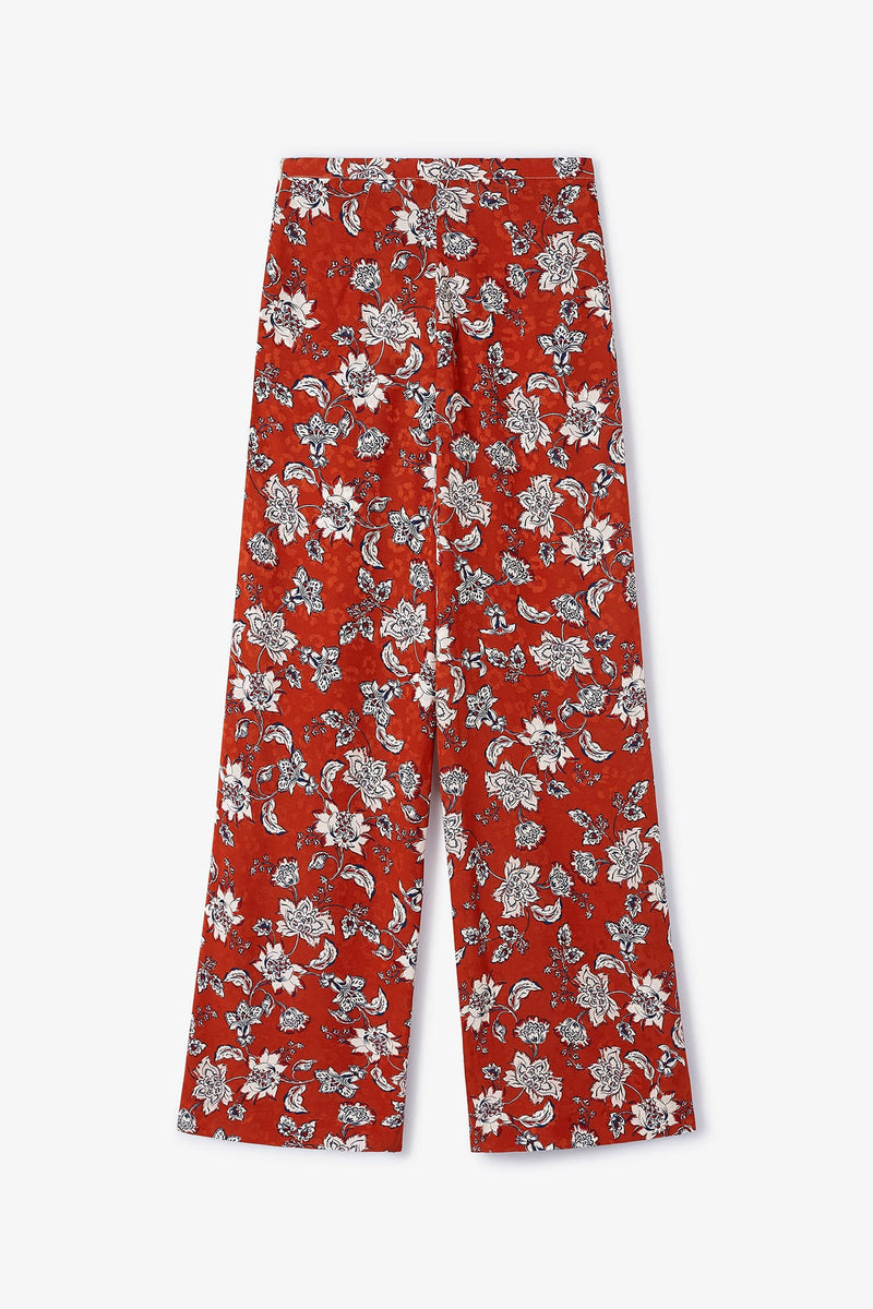 Pantalon Large Fleuri Terracotta