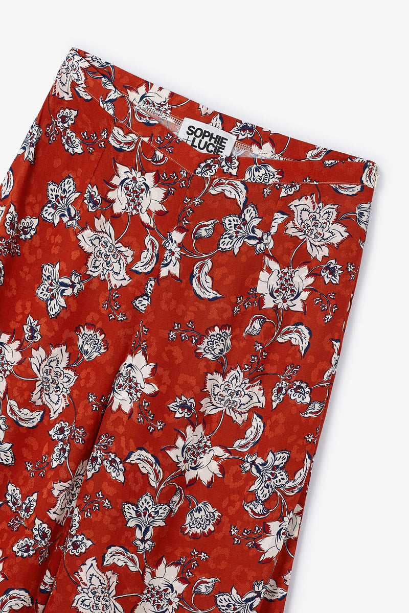 Pantalon Large Fleuri Terracotta