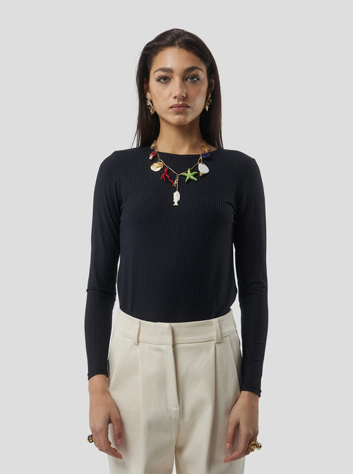 Samy Top in Black sculpting ribbed jersey