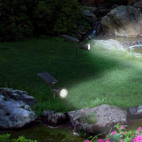2-in-1 solar spotlight stake or wall-mount dimmable LED white SPIKY W34 H42cm - REDDECO.com