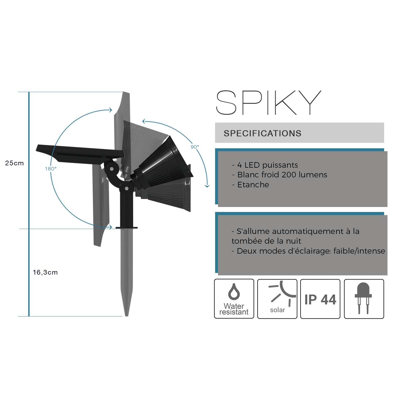Spiky - Spot Solaire - Plastique - Noir