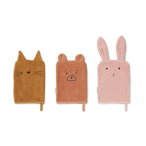 Trio of Sylvester tuscany pink LIEWOOD washcloths in organic cotton - Liewood selection available on amaetc.com, eco friendly concept store for children