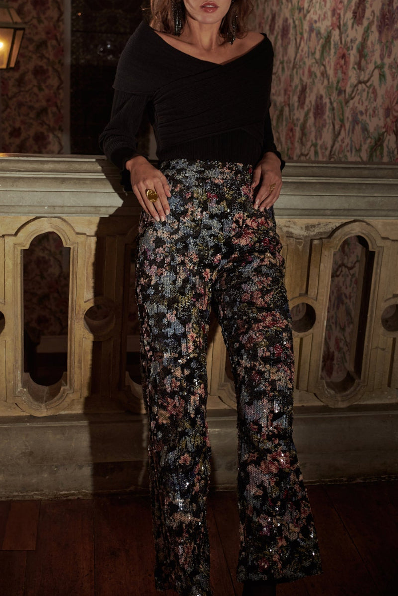 Pantalon Onyx Sequins Fleuris