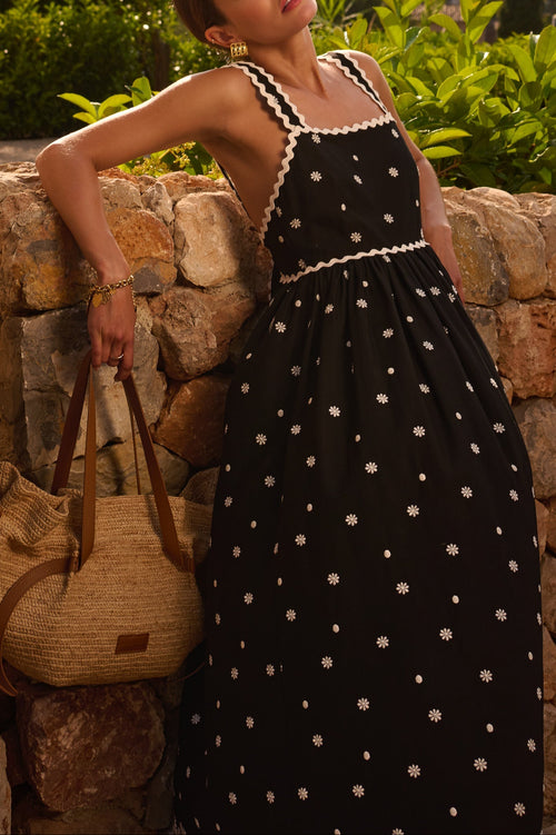 Black Tabby Embroidered Dress