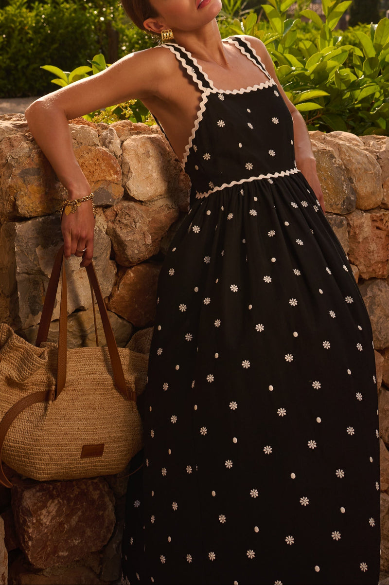 Black Tabby Embroidered Dress