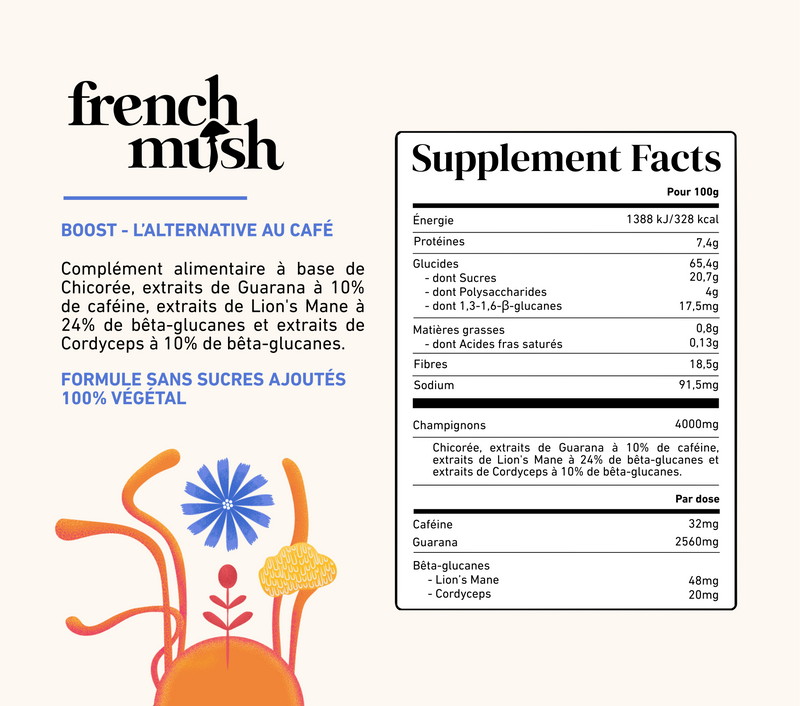 French Mush compléments alimentaires à base d'extraits de champignons médicinaux biologiques fabriqués en France Boisson Boost Bio · Chicorée - boisson -