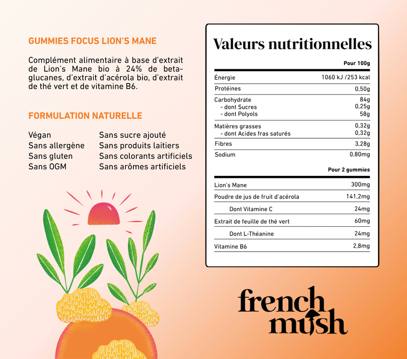 French Mush compléments alimentaires à base d'extraits de champignons médicinaux biologiques fabriqués en France Gummies Focus (VIP) - VIP -