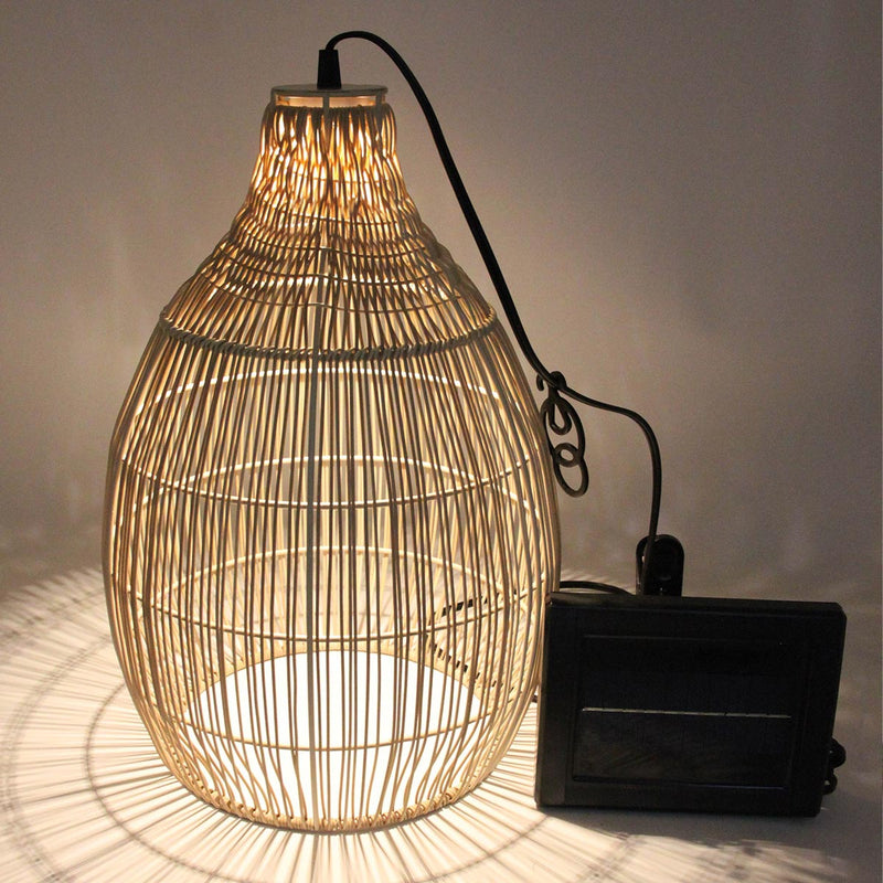 Lámpara colgante solar bohemia natural estilo cestería tejida LED blanco cálido HOLIDAY H42cm - REDDECO.com