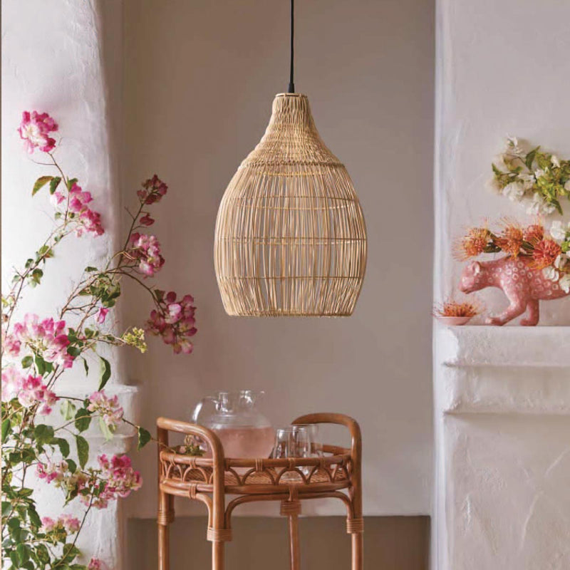 Lámpara colgante solar bohemia natural estilo cestería tejida LED blanco cálido HOLIDAY H42cm - REDDECO.com