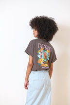 T-shirt manches courtes, col rond, coupe oversize avec imprimé audacieux devant et dos