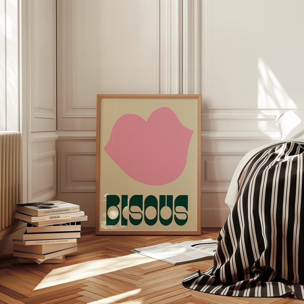 Typography - Affiche Bisous Vintage - Rose