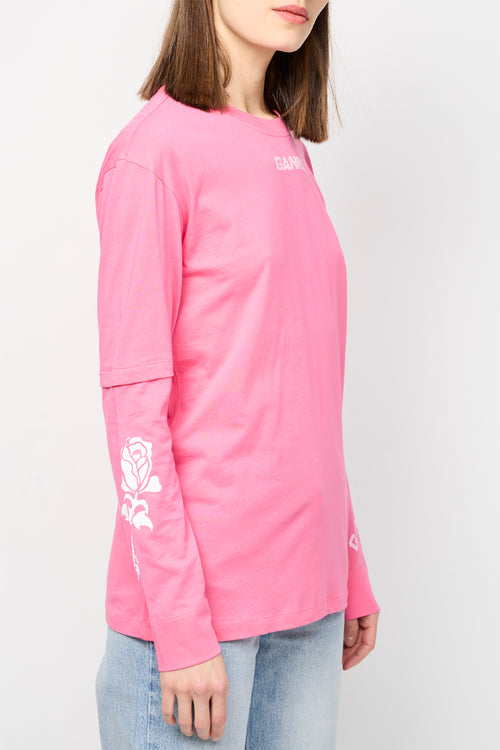 Lightweight Jersey Long Sleeve Layered T-Shirt - Shocking Pink