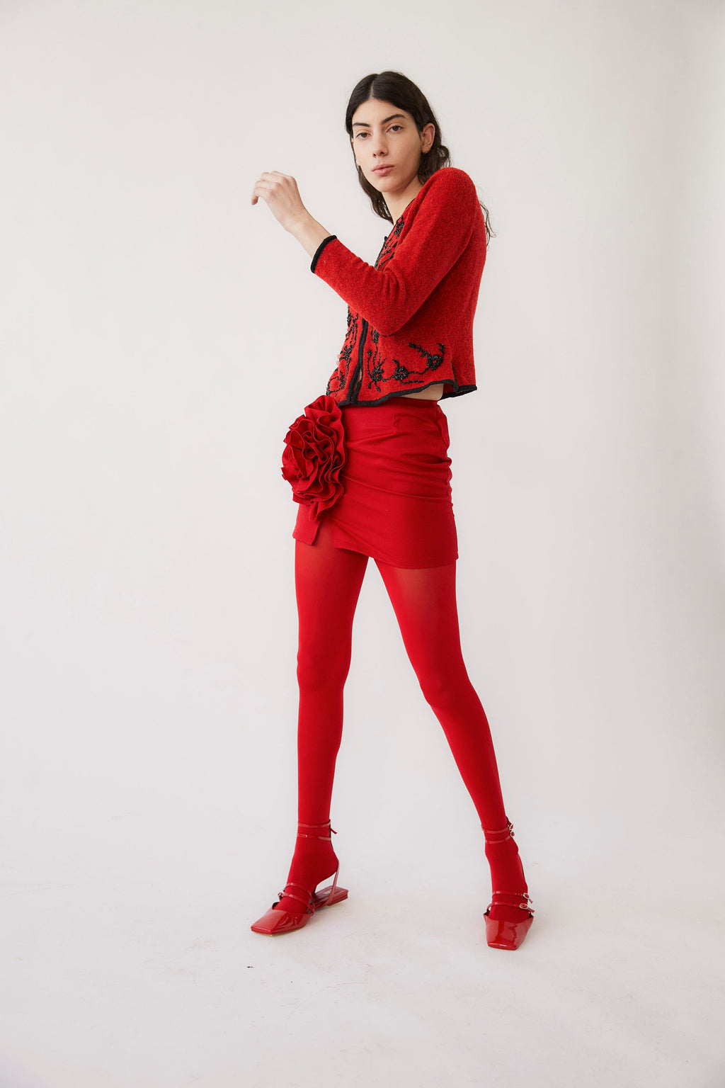 Fabrizia Mixed Wool Mini Skirt - Red