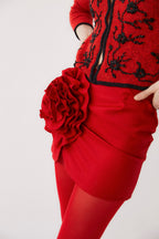 Fabrizia Mixed Wool Mini Skirt - Red