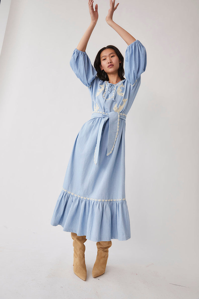 Lesly Long Denim Dress - Denim