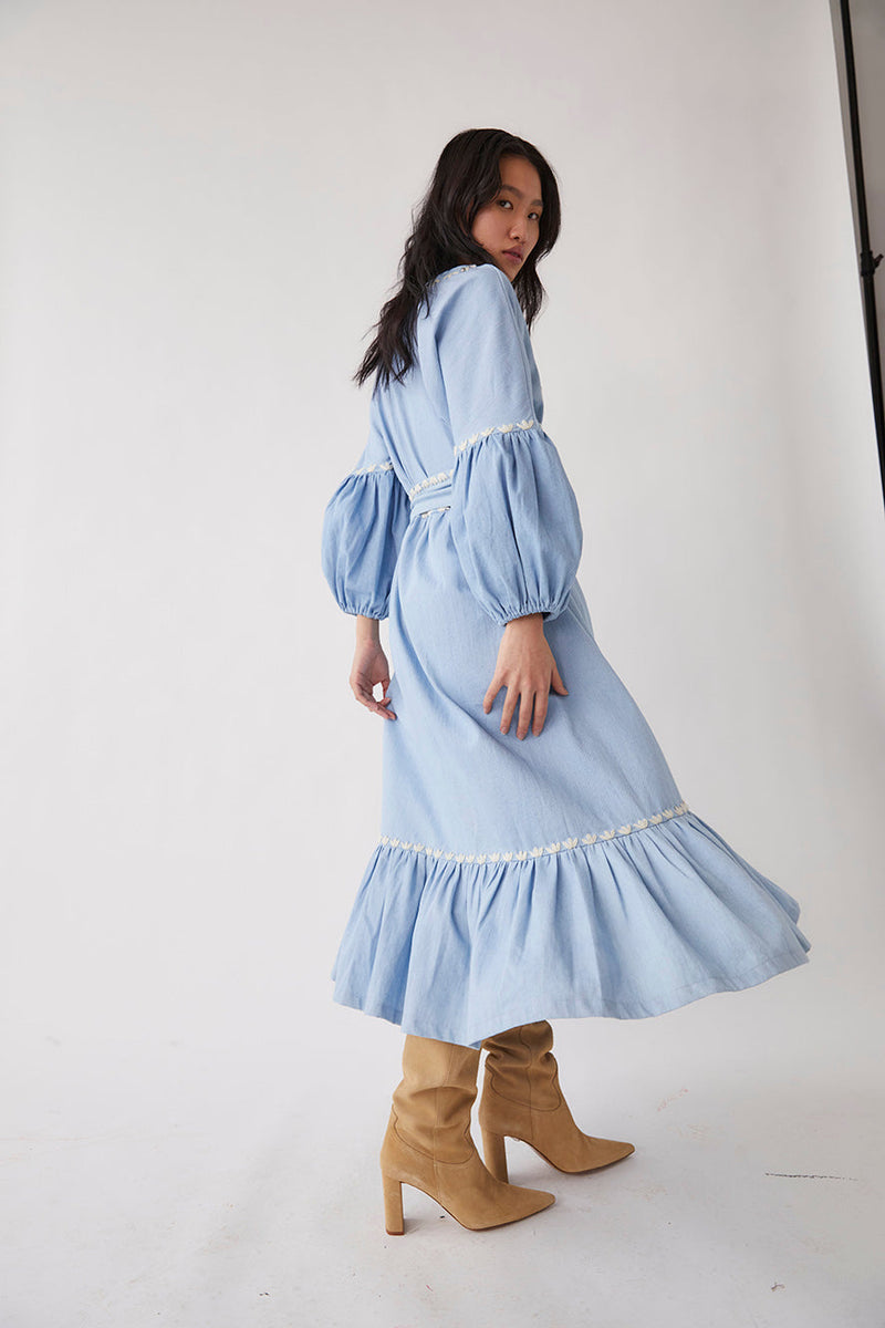 Lesly Long Denim Dress - Denim