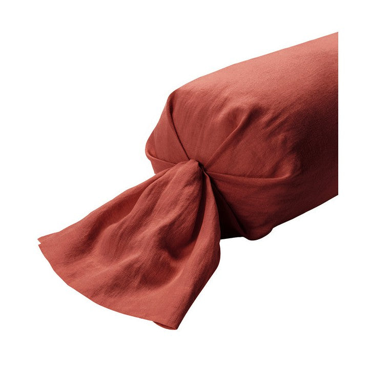 Lino Lavado - Funda De Almohada Cilíndrica - Terracotta