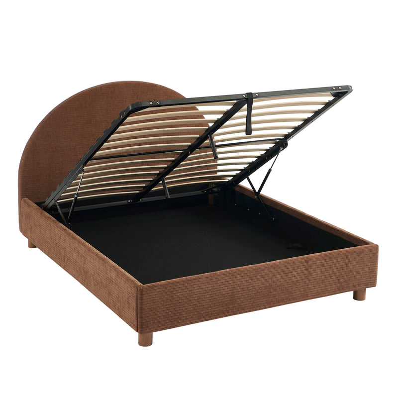 Lit Coffre Taijo - Velours Marron - Sommier Inclus