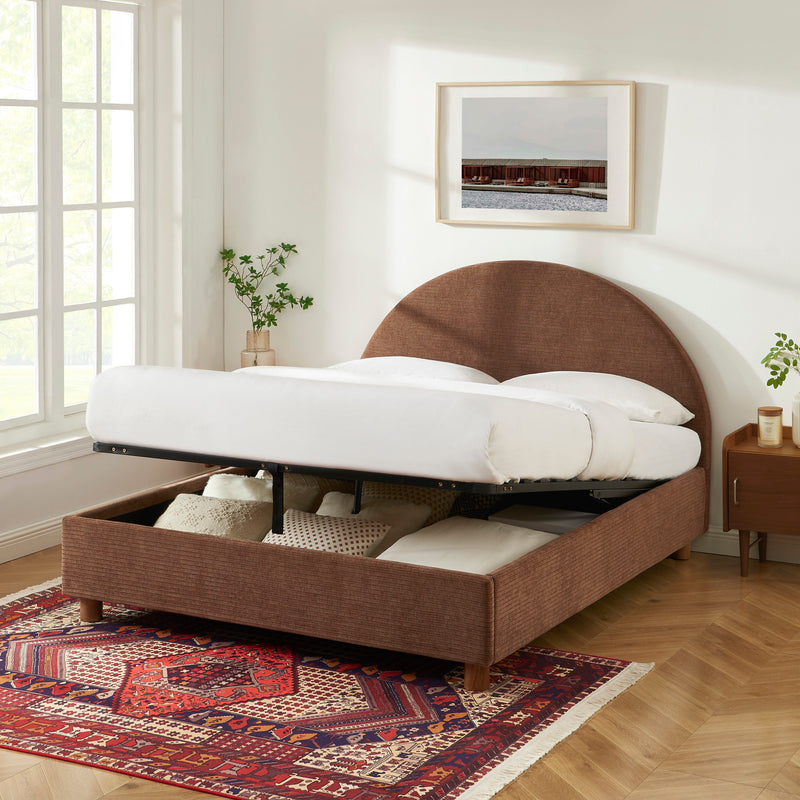 Lit Coffre Taijo - Velours Marron - Sommier Inclus