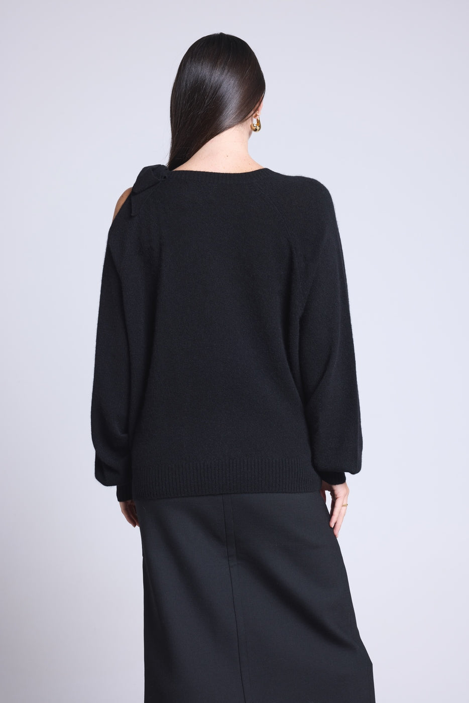 Maglione Girocollo Apertura Fiocco Spalla Tamara - Nero - Donna - 100% Cashmere