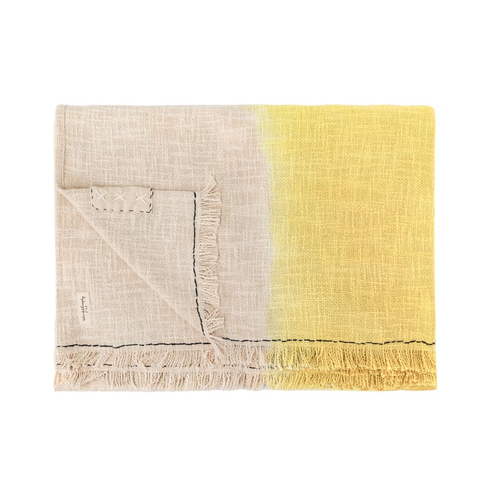 Plaid En Coton Flammé À Motif Deep Dye - Jaune