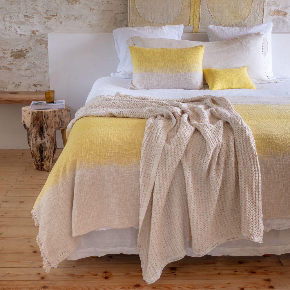Plaid En Coton Flammé À Motif Deep Dye - Jaune