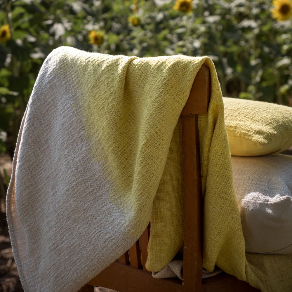 Plaid En Coton Flammé À Motif Deep Dye - Jaune
