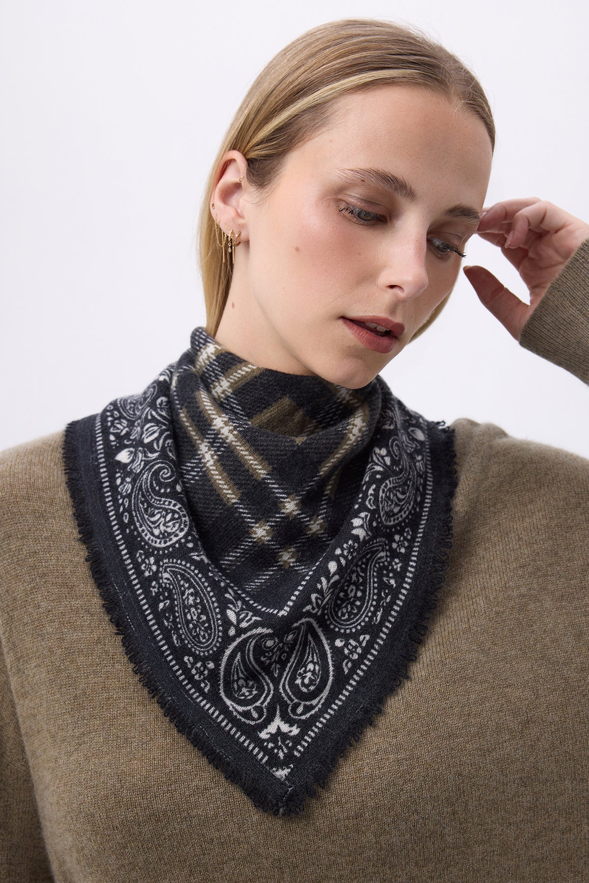 Petit Bandana Tartan - Vert Khaki - Femme
