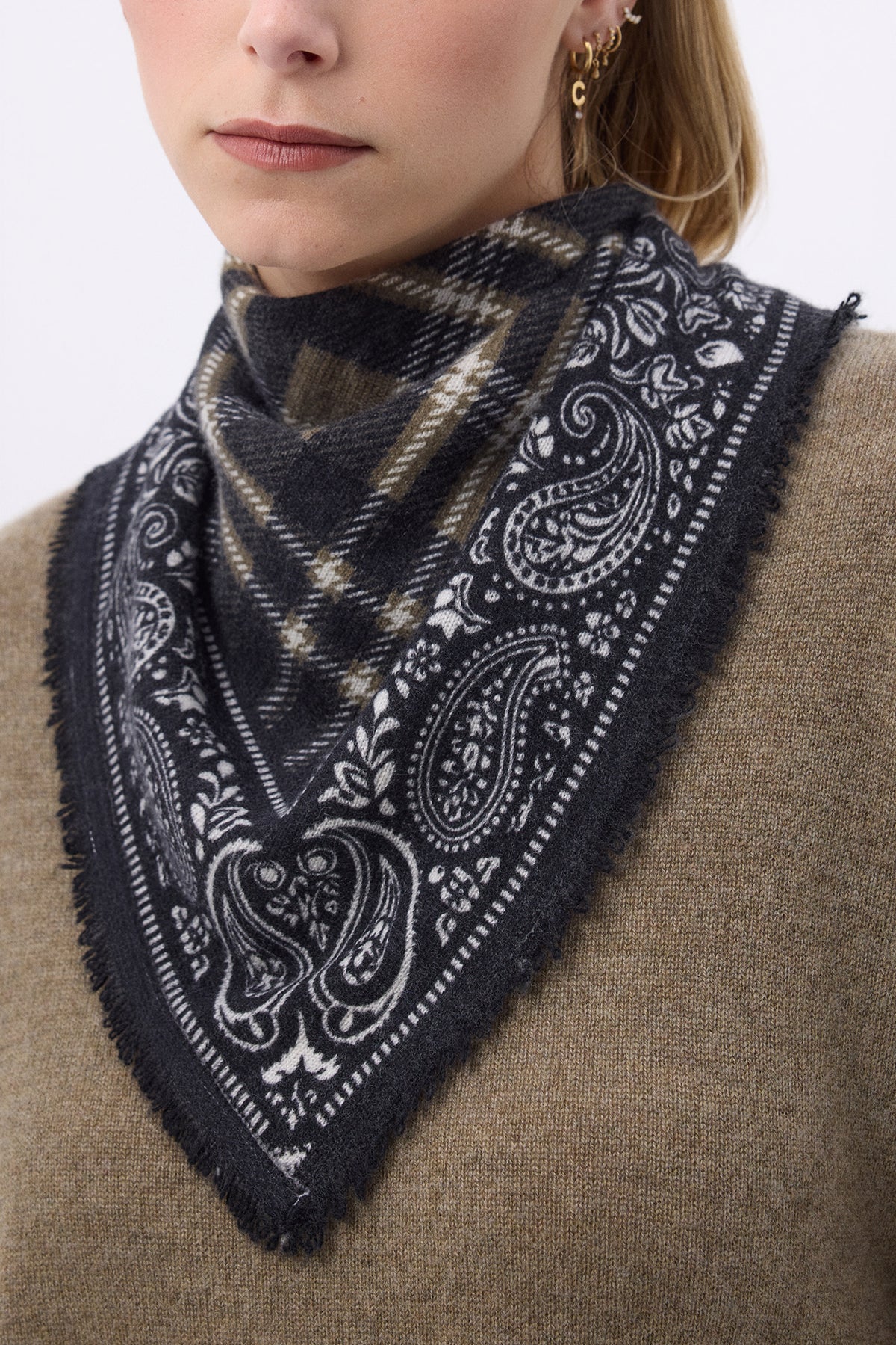 Petit Bandana Tartan - Vert Khaki - Femme