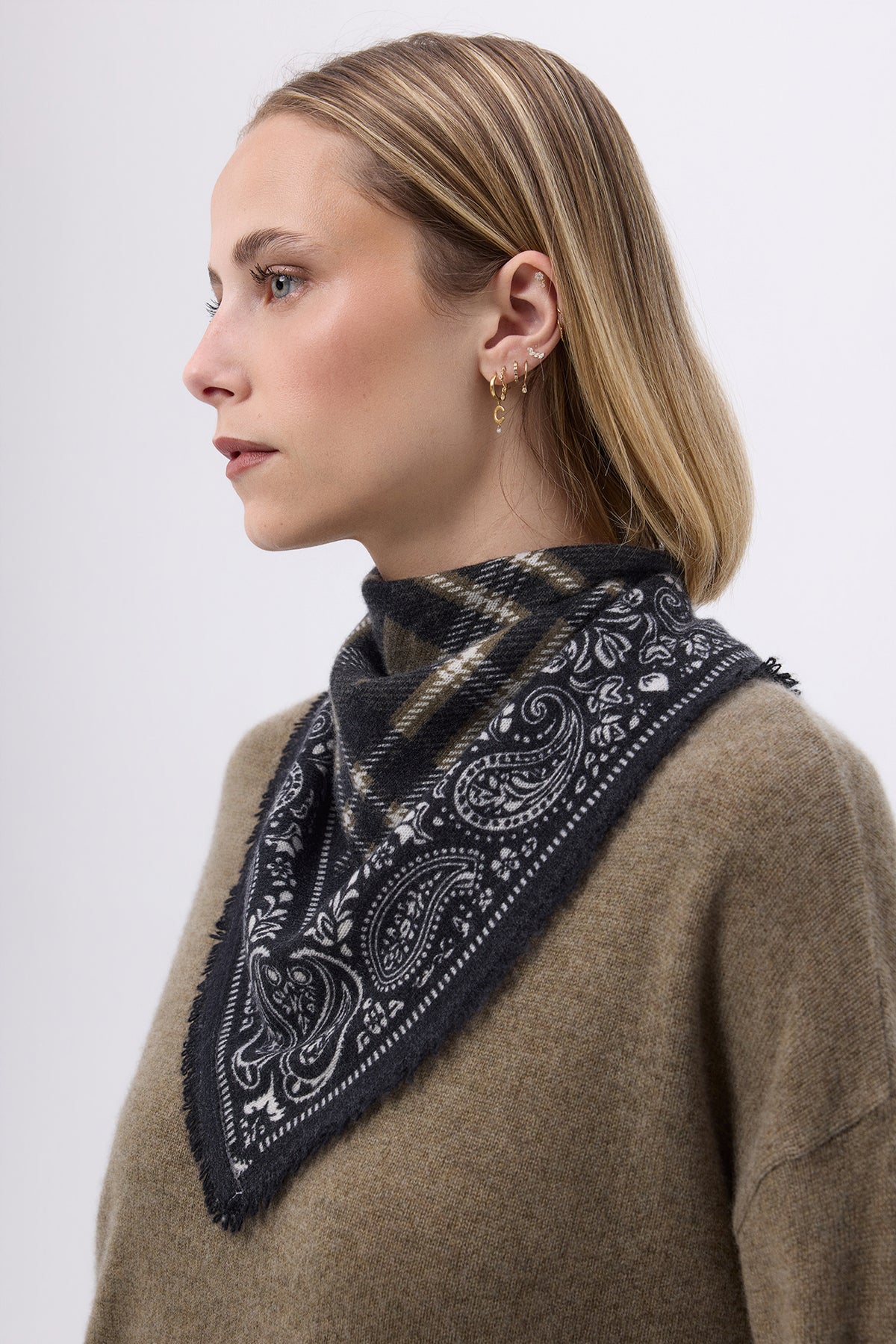 Petit Bandana Tartan - Vert Khaki - Femme