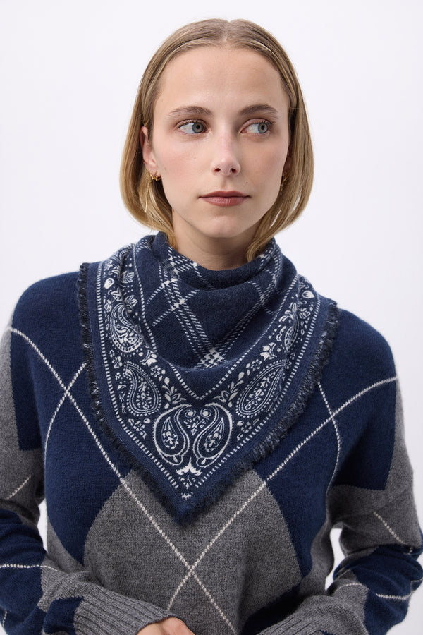 Petit Bandana Tartan - Bleu Marine - Femme