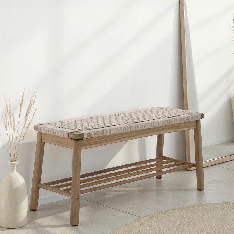 Banc Intérieur & Extérieur - Tavao - En Bois D'Acacia & Corde - Beige