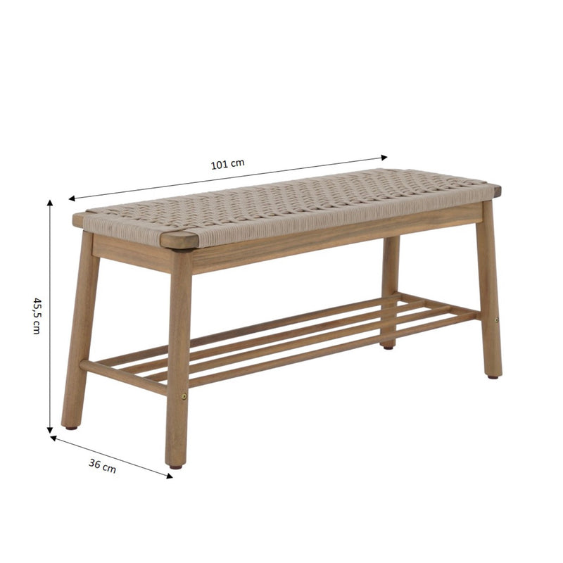 Banc Intérieur & Extérieur - Tavao - En Bois D'Acacia & Corde - Beige