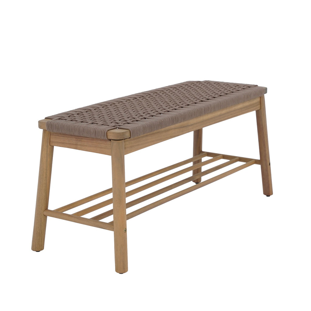 Tavao - Banco de interior y exterior - Madera de acacia y cuerda marrón claro