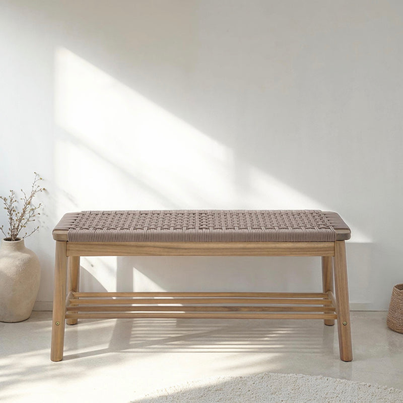 Banc Intérieur & Extérieur - Tavao - En Bois D'Acacia & Corde - Marron Clair