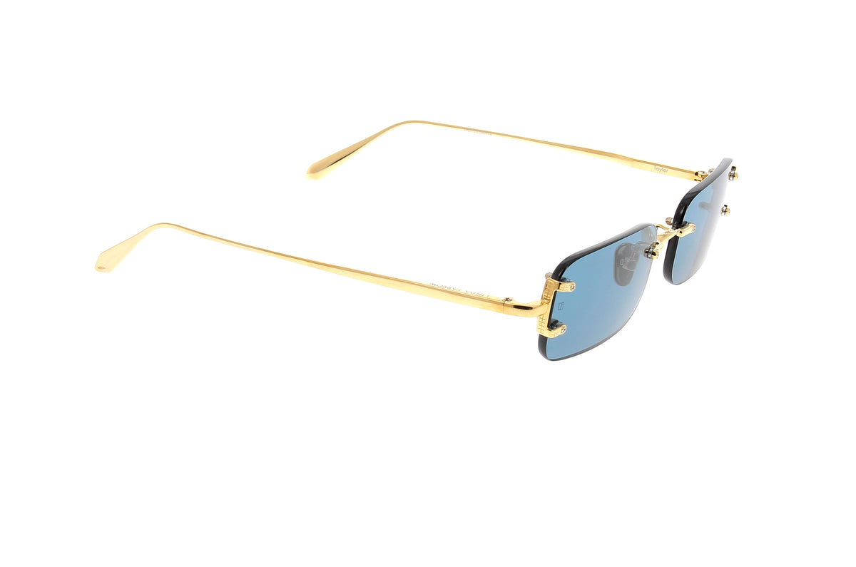 Luxury Eyewear – Sunglasses - Linda Farrow, rimless rectangular sunglasses, blue lenses, gold-tone temples, side view