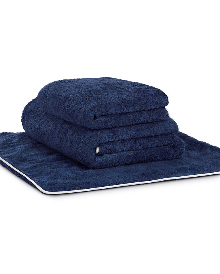 Tapis de bain - Bleu Nuit liseré Blanc