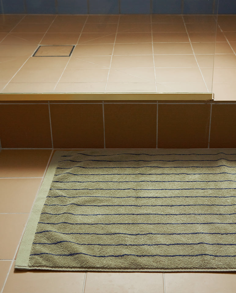 Tapis De Bain - Vert Rayé Bleu