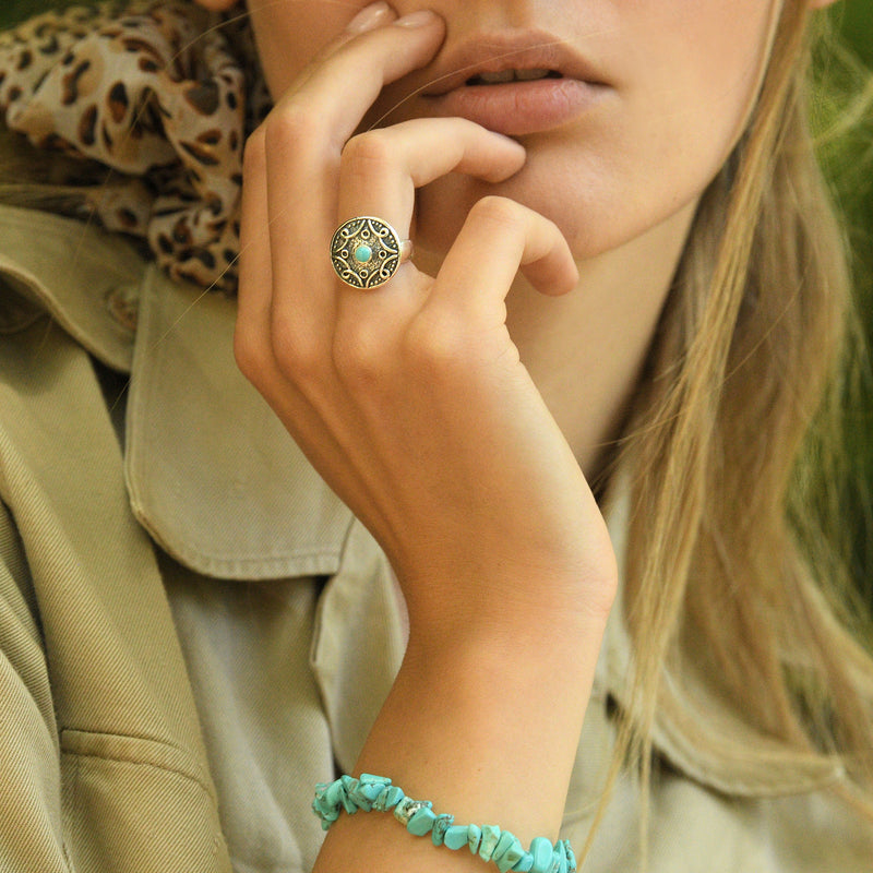 Bague Caruru Turquoise 0,04Ct Et Argent Massif