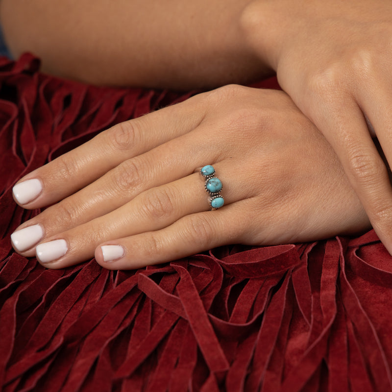 Bague Posheco Turquoise 0,31Ct/3 Et Argent Massif