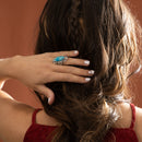 Bague Alabool Turquoise 7,57Ct Et Argent Massif