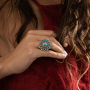 Bague Cajue Turquoise 2,67Ct/13 Et Argent Massif