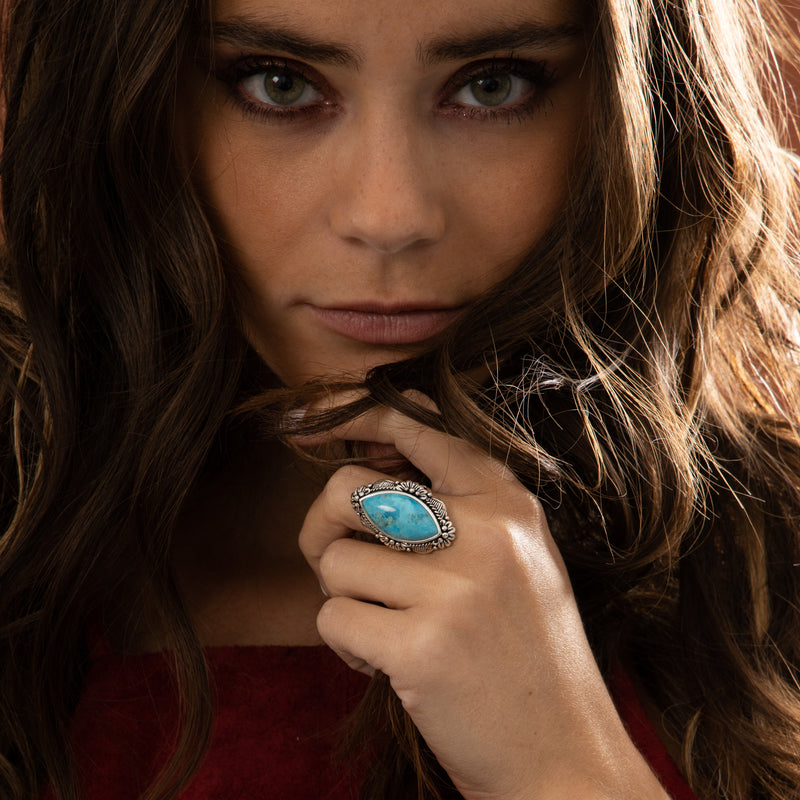 Bague Riwama Turquoise 8,79Ct Et Argent Massif