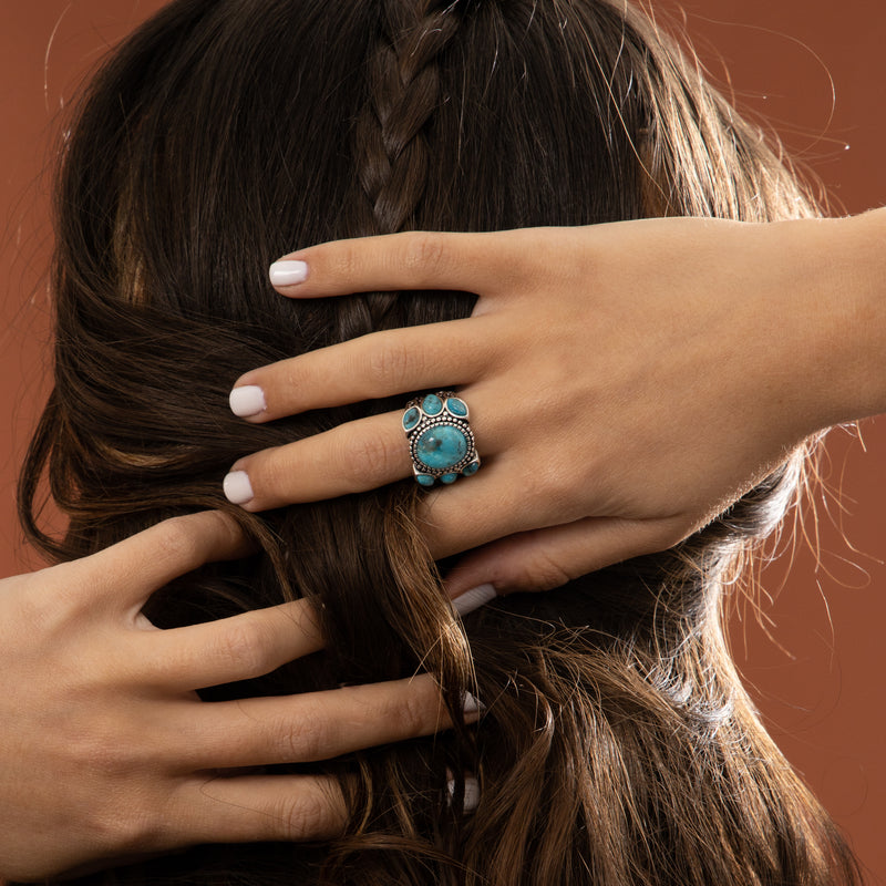 Bague Pilli Turquoise 6,80Ct/7 Et Argent Massif