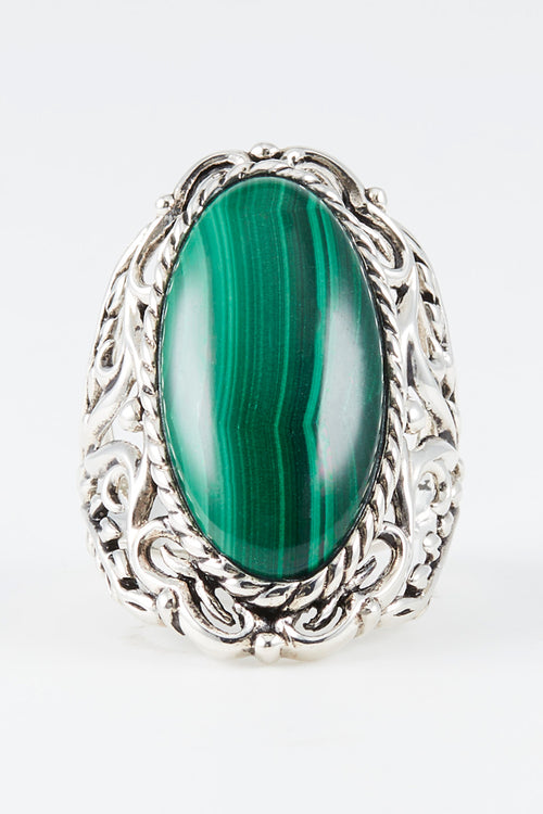 Bague Oztoc Malachite Et Argent Massig